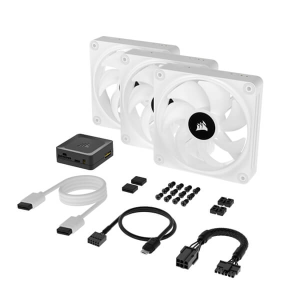 Corsair iCUE Link QX120 RGB White 120mm PWM Cabinet Fan Starter Kit with iCUE Link System Hub (Triple Pack)